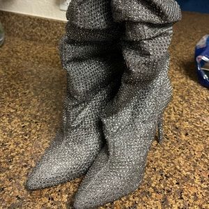 Calf high rhinestone boots